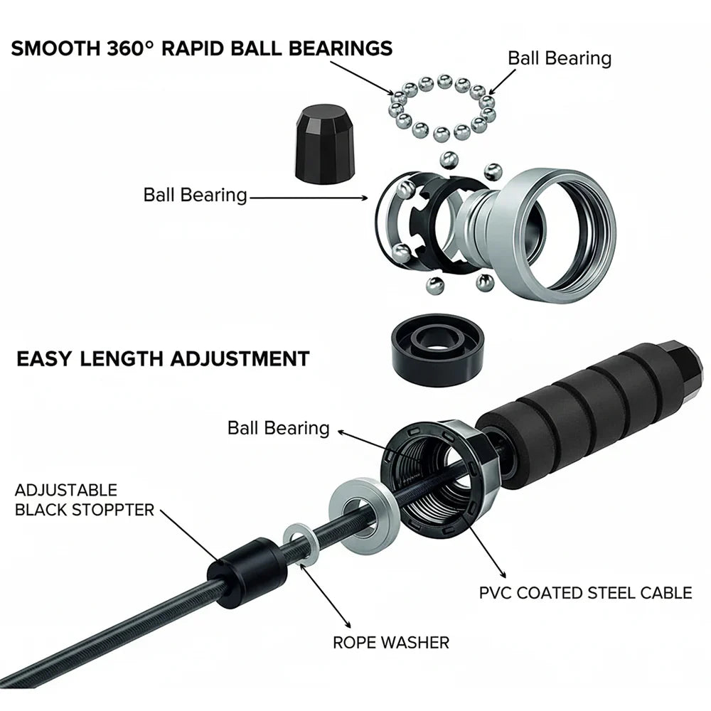 Corde à sauter réglable – Câble noir anti-emmêlement avec poignées ergonomiques résistantes à la sueur – Entraînement cardio et agilité pour la salle de sport à domicile