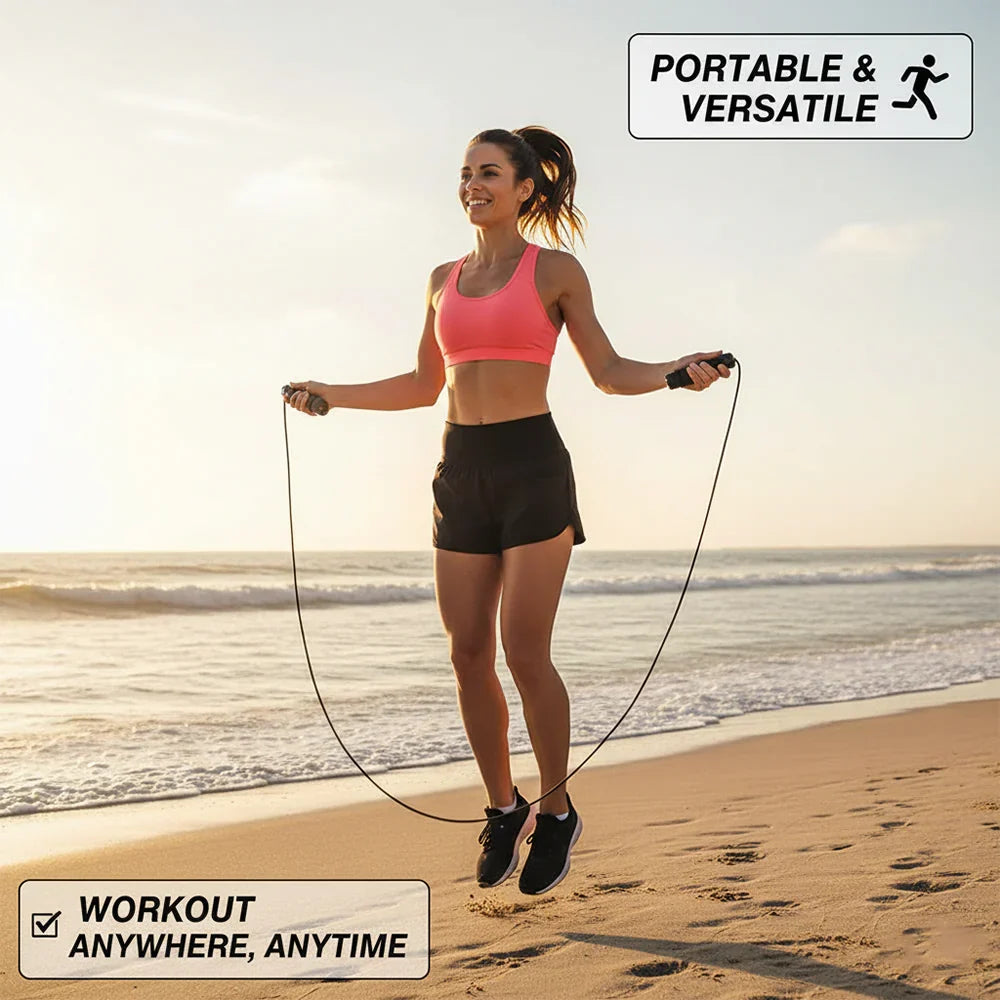 Corde à sauter réglable – Câble noir anti-emmêlement avec poignées ergonomiques résistantes à la sueur – Entraînement cardio et agilité pour la salle de sport à domicile