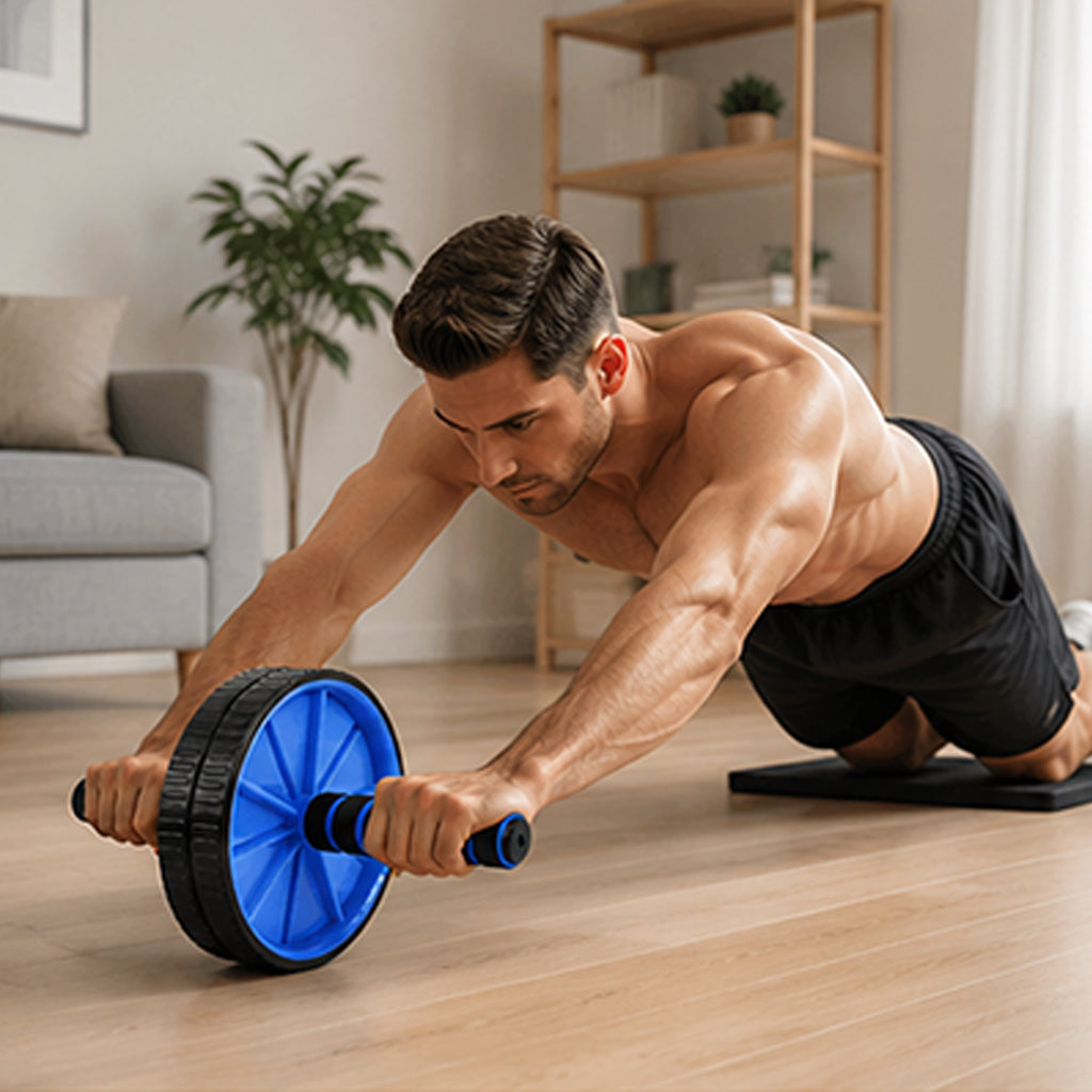 Roulette abdominale double roue avec tapis de genou extra épais – Abdominaux 3,2 po de large pour gym à domicile, poignées ergonomiques en mousse, capacité de 227 kg pour stabilité et confort