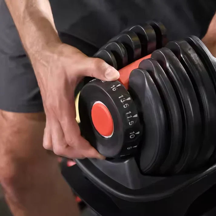 Haltère réglable 40 kg (17-en-1) avec cadran intelligent | Ensemble de musculation tout-en-un pour la maison | Conception robuste et peu encombrante | Banc et support en option pour hommes et femmes