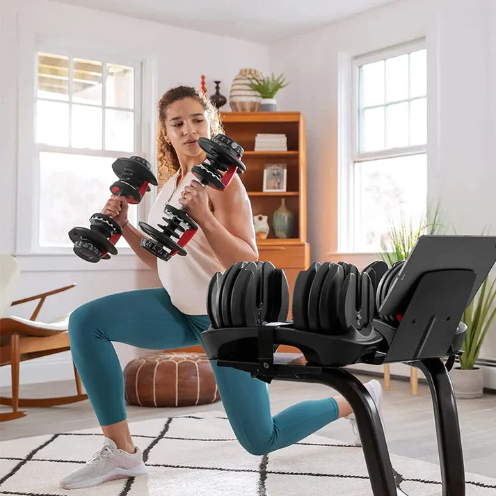 Haltère réglable 40 kg (17-en-1) avec cadran intelligent | Ensemble de musculation tout-en-un pour la maison | Conception robuste et peu encombrante | Banc et support en option pour hommes et femmes