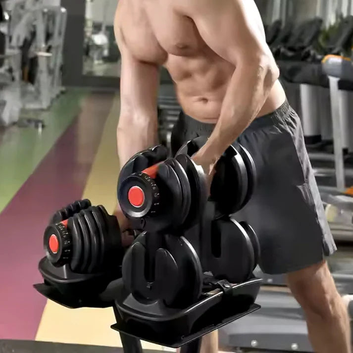 Haltère réglable 40 kg (17-en-1) avec cadran intelligent | Ensemble de musculation tout-en-un pour la maison | Conception robuste et peu encombrante | Banc et support en option pour hommes et femmes