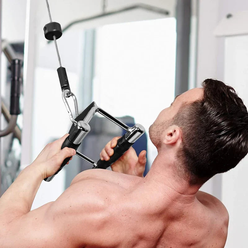 Accessoires pour machines à câble – Poignées en acier et recouvertes de caoutchouc, barres multi-prises et sangles de cheville pour un entraînement complet du corps – Idéal pour les salles de sport à domicile