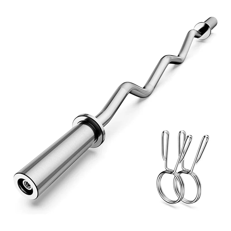 Heavy Duty 47¡± Olympic EZ Curl Barbell ¨C Chrome Steel Curl Bar with Spring Collars | 500lb Capacity | Fits 2-Inch Plates | Ergonomic Grip for Strength Training in Home Gyms