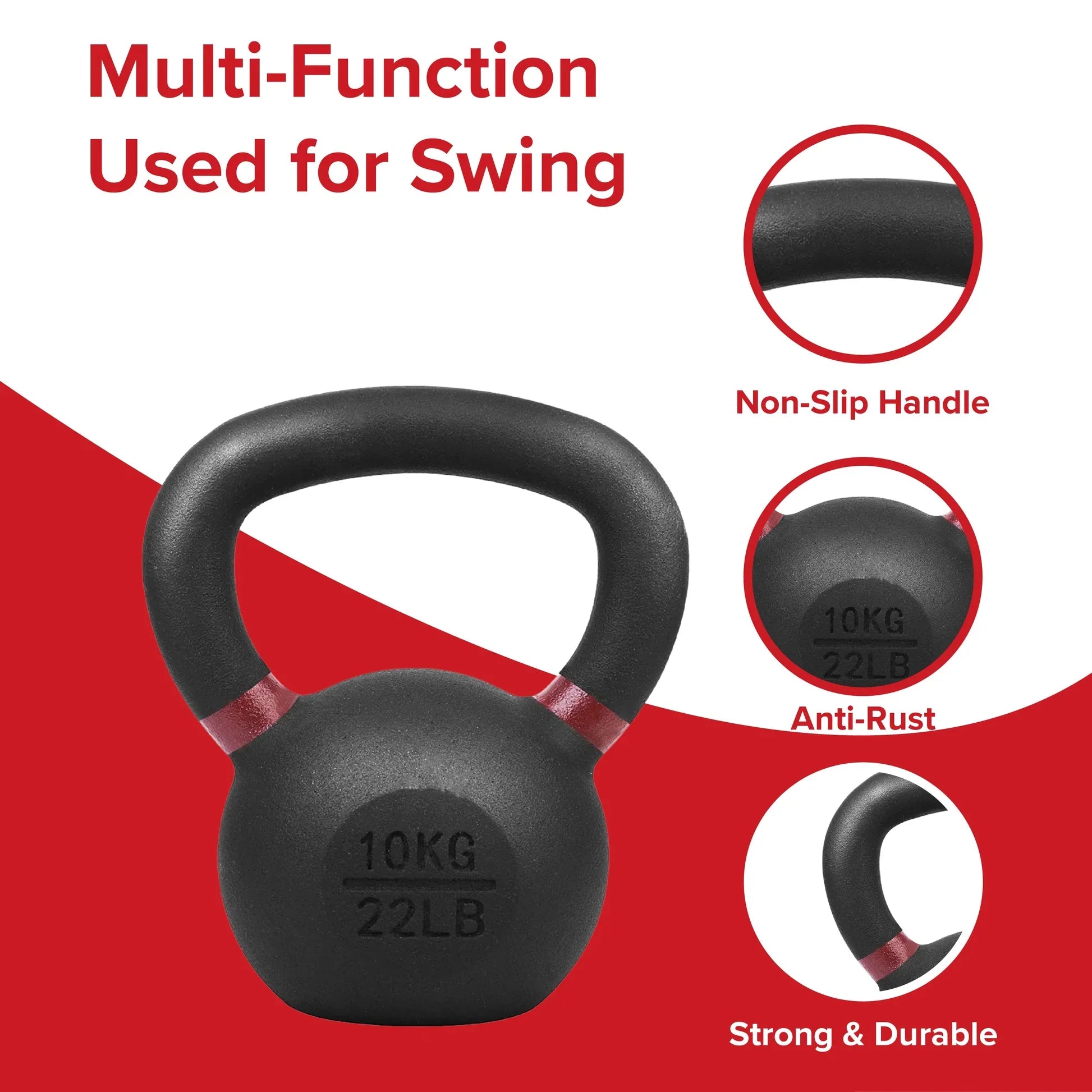 Ensemble de kettlebells en fonte – Fer massif, revêtement antirouille, prise ergonomique – Entraînement complet du corps pour la force et la puissance – Idéal pour les salles de sport à domicile