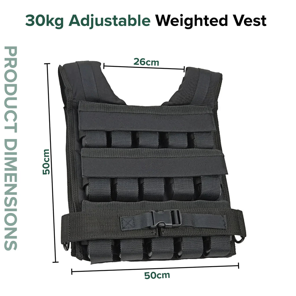 Gilet lesté réglable 30 kg – Tissu Oxford 600D, poids métalliques amovibles, bandes réfléchissantes – Musculation et cardio – Exercices à la maison et en extérieur
