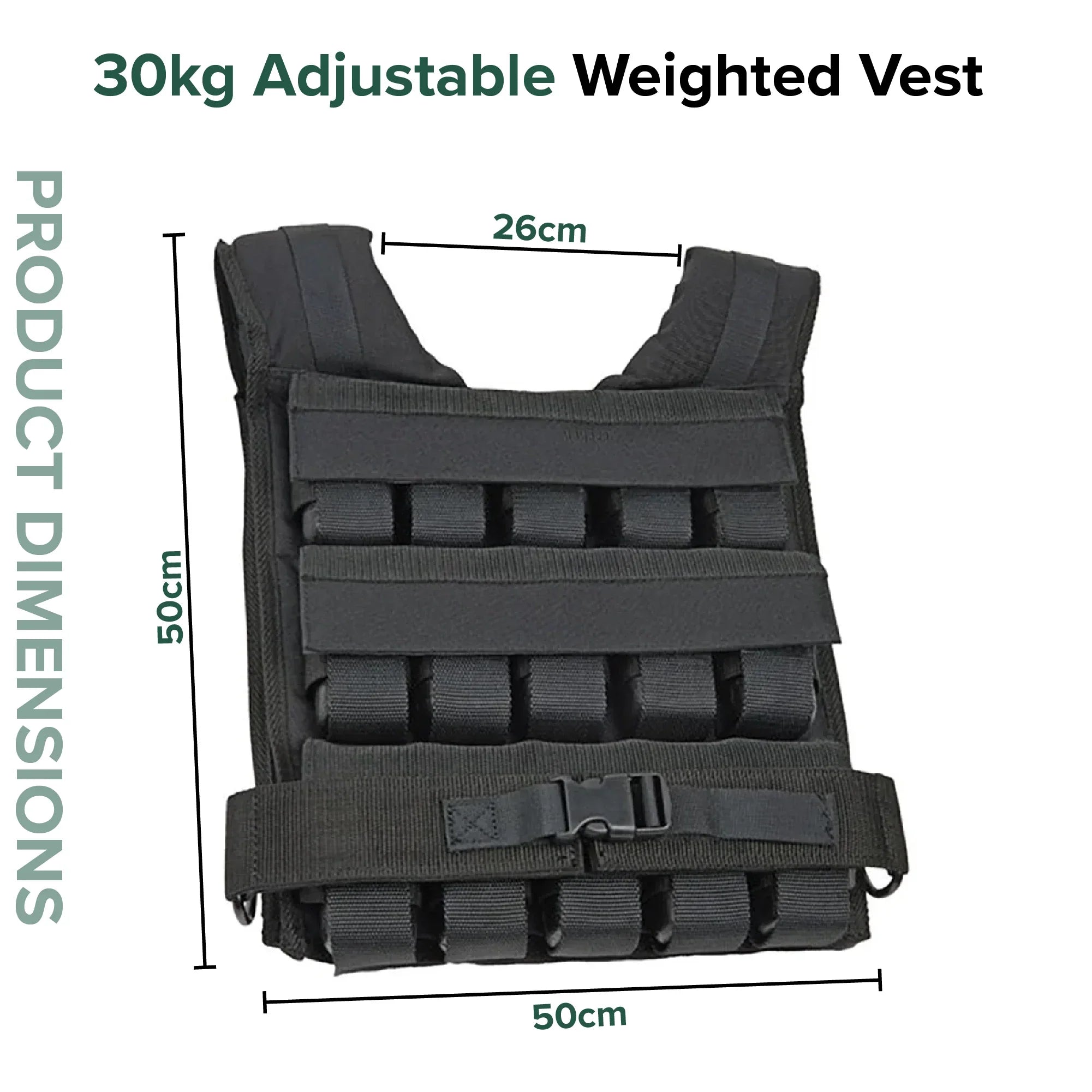Gilet lesté réglable 30 kg – Tissu Oxford 600D, poids métalliques amovibles, bandes réfléchissantes – Musculation et cardio – Exercices à la maison et en extérieur