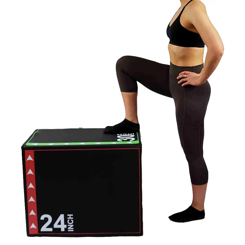 Boîte de saut plyométrique 3 en 1 en mousse souple avec revêtement en PVC antidérapant ¨C Hauteurs de 16/20/24 pouces pour l'entraînement de force et de saut à domicile