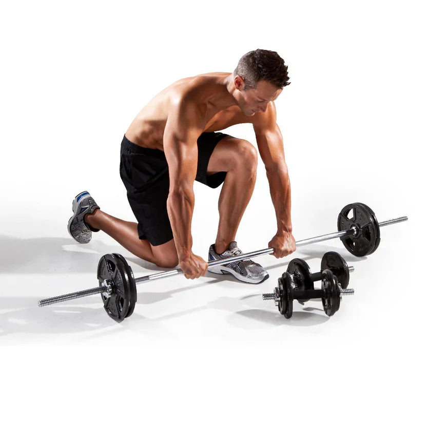 Kit d'haltères et de barres 2-en-1 réglables en fonte de 65 kg, poignées moletées, design anti-roulis - Entraînement de force complet pour salles de sport à domicile