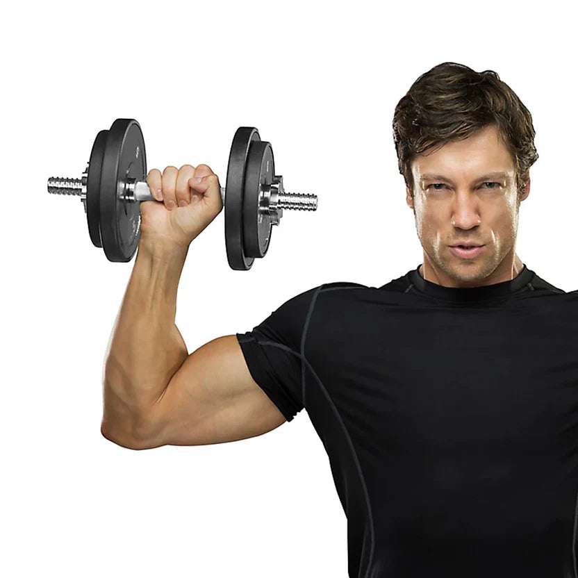 Kit d'haltères et de barres 2-en-1 réglables en fonte de 65 kg, poignées moletées, design anti-roulis - Entraînement de force complet pour salles de sport à domicile