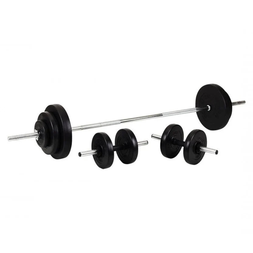 Kit d'haltères et de barres 2-en-1 réglables en fonte de 65 kg, poignées moletées, design anti-roulis - Entraînement de force complet pour salles de sport à domicile