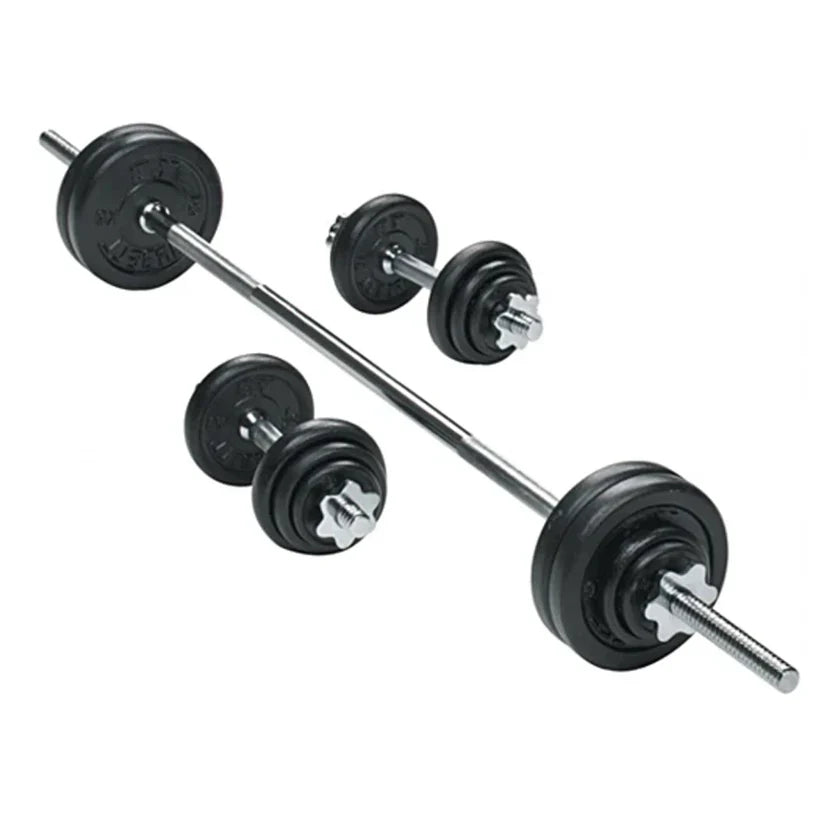 Kit d'haltères et de barres 2-en-1 réglables en fonte de 65 kg, poignées moletées, design anti-roulis - Entraînement de force complet pour salles de sport à domicile