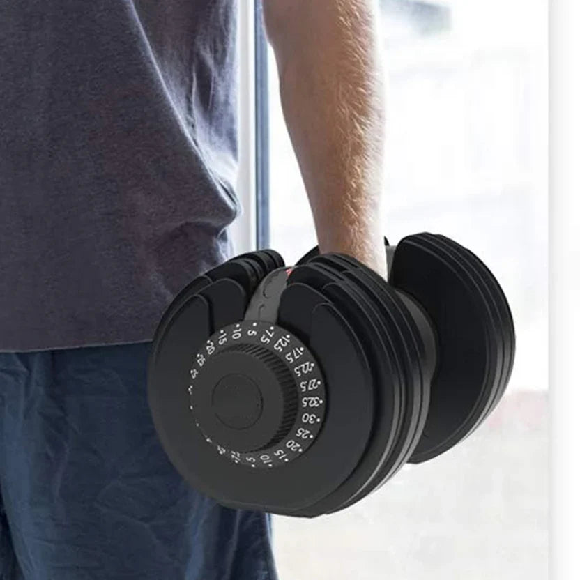 Ensemble d'haltères réglables - Paire de poids libres 12 en 1 allant de 5 kg à 32,5 kg chacun par paliers de 2,5 kg - Équipement de musculation peu encombrant pour gymnases à domicile