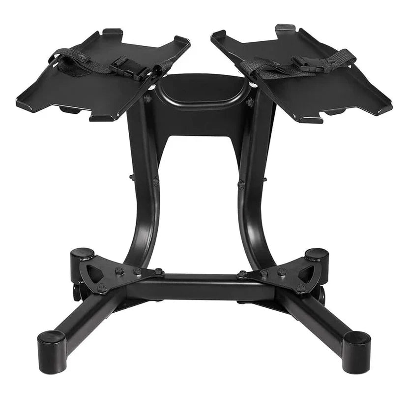 Support compact et réglable pour haltères | Haltères robustes de 24 kg/40 kg en option | Support peu encombrant avec ceinture de sécurité et support de cadran | Solution de rangement pour la salle de sport à domicile