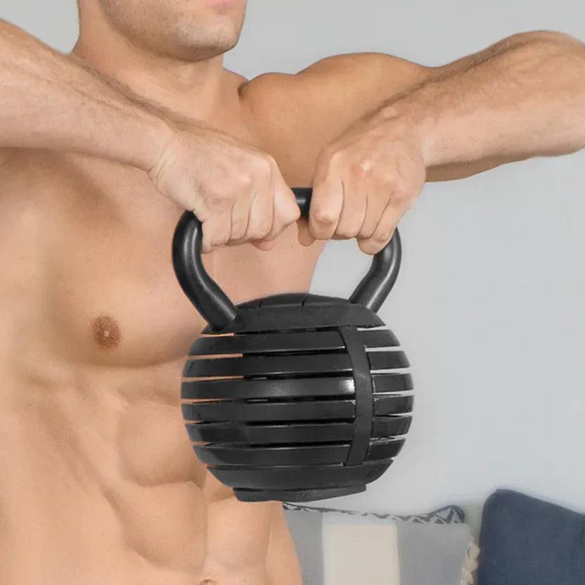 Kit d'haltères russes réglable 7-en-1 – De 3,4 kg à 18 kg, système de verrouillage rapide, poignée ergonomique, équipement de musculation compact pour l'entraînement à domicile
