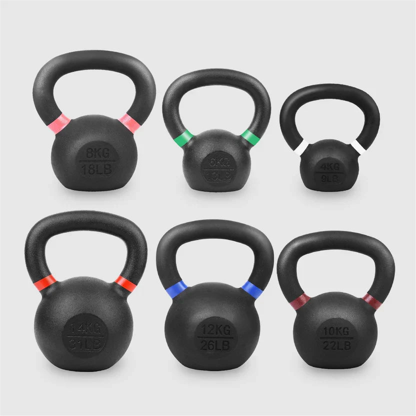 Ensemble de kettlebells en fonte – Fer massif, revêtement antirouille, prise ergonomique – Entraînement complet du corps pour la force et la puissance – Idéal pour les salles de sport à domicile