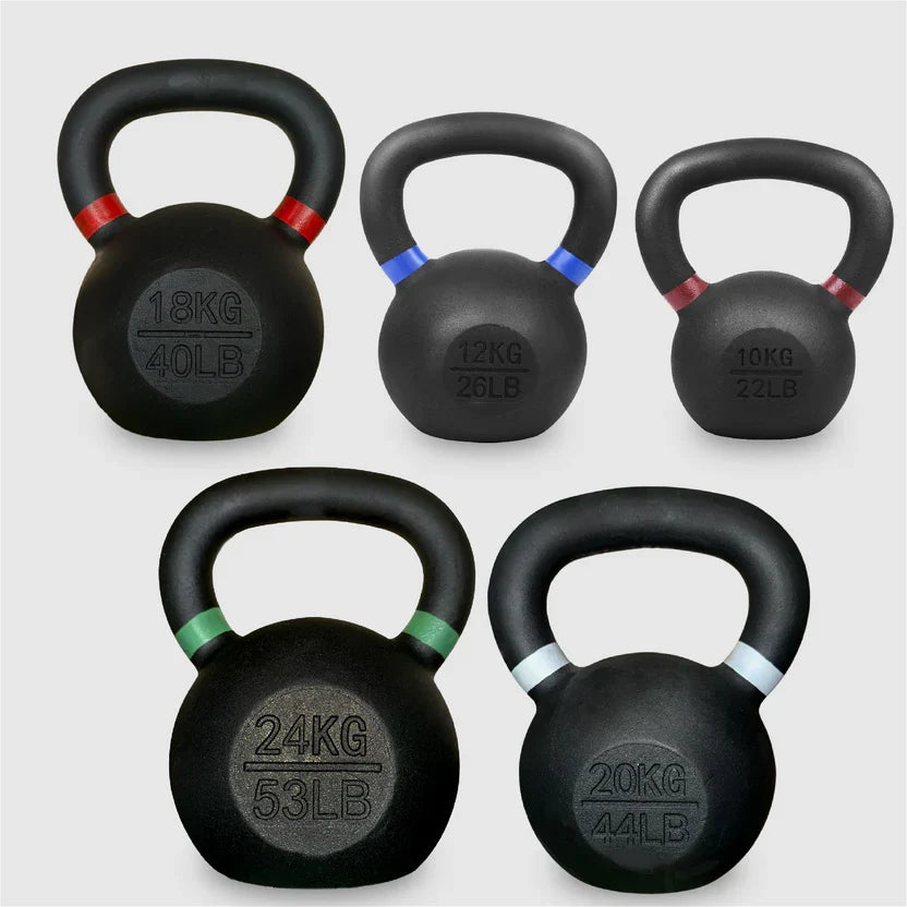 Ensemble de kettlebells en fonte – Fer massif, revêtement antirouille, prise ergonomique – Entraînement complet du corps pour la force et la puissance – Idéal pour les salles de sport à domicile
