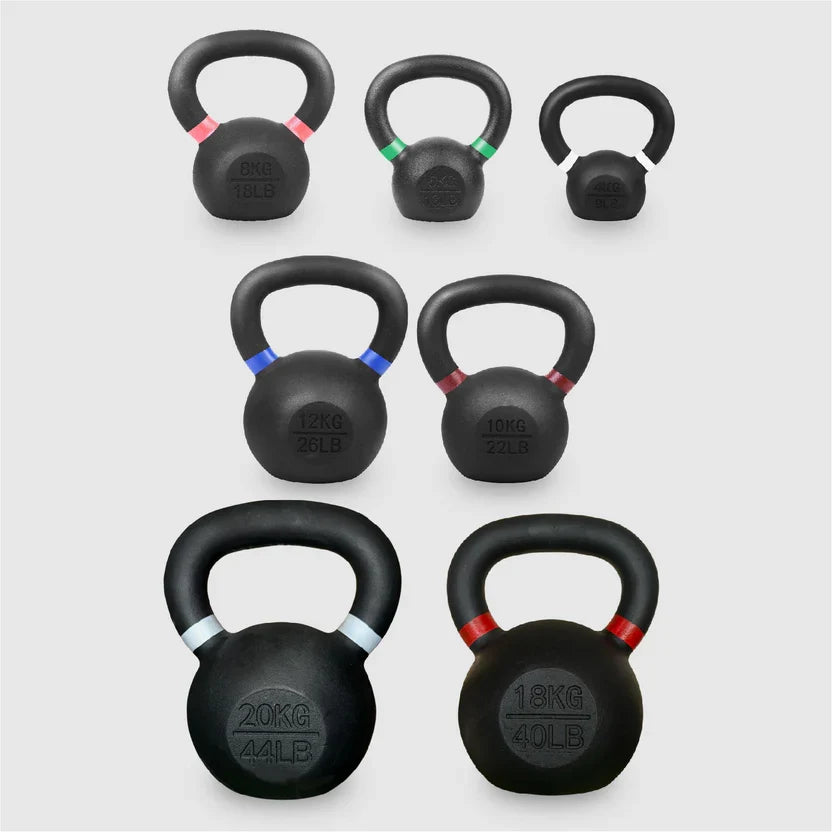 Ensemble de kettlebells en fonte – Fer massif, revêtement antirouille, prise ergonomique – Entraînement complet du corps pour la force et la puissance – Idéal pour les salles de sport à domicile