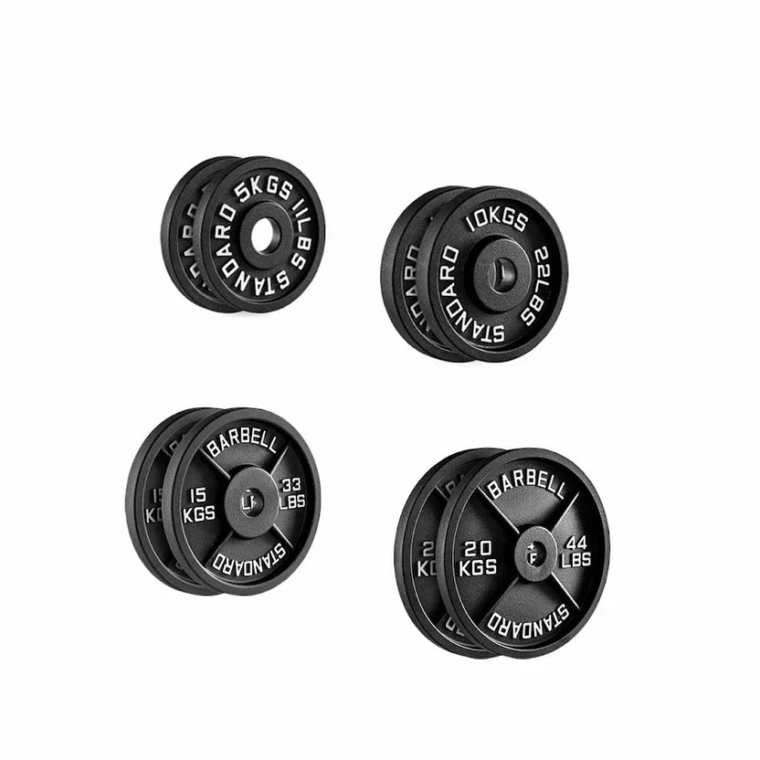 Poids en fonte – Disques olympiques noirs thermolaqués avec inserts en acier | Plaques robustes pour l'entraînement musculaire et la salle de sport à domicile | Ensembles disponibles