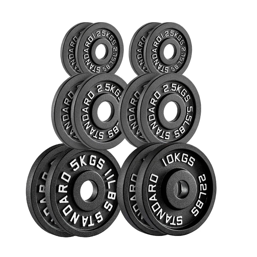 Poids en fonte – Disques olympiques noirs thermolaqués avec inserts en acier | Plaques robustes pour l'entraînement musculaire et la salle de sport à domicile | Ensembles disponibles