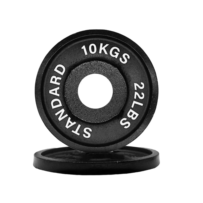Poids en fonte – Disques olympiques noirs thermolaqués avec inserts en acier | Plaques robustes pour l'entraînement musculaire et la salle de sport à domicile | Ensembles disponibles