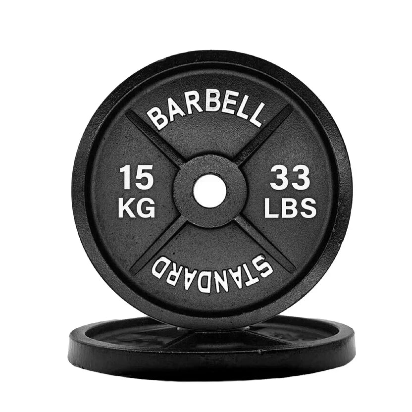 Poids en fonte – Disques olympiques noirs thermolaqués avec inserts en acier | Plaques robustes pour l'entraînement musculaire et la salle de sport à domicile | Ensembles disponibles