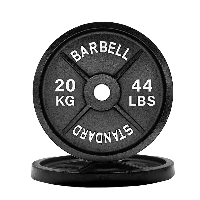 Poids en fonte – Disques olympiques noirs thermolaqués avec inserts en acier | Plaques robustes pour l'entraînement musculaire et la salle de sport à domicile | Ensembles disponibles