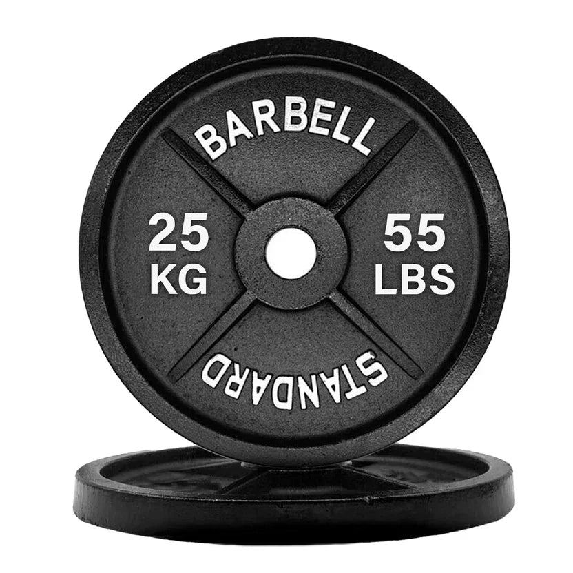 Poids en fonte – Disques olympiques noirs thermolaqués avec inserts en acier | Plaques robustes pour l'entraînement musculaire et la salle de sport à domicile | Ensembles disponibles