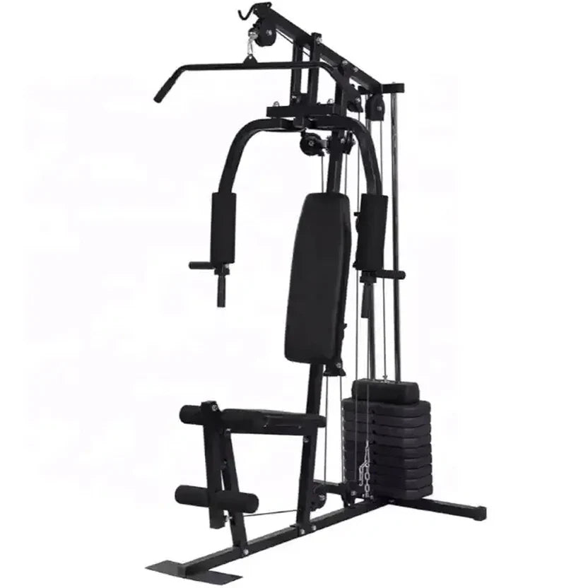 Machine multifonction essentielle - Acier robuste, Station d'entraînement compacte pour tout le corps avec pile de poids de 45 kg/66 kg - Tirage dorsal, développé couché, leg curl/extension pour installation à domicile