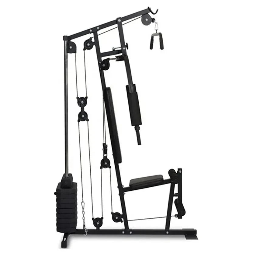 Machine multifonction essentielle - Acier robuste, Station d'entraînement compacte pour tout le corps avec pile de poids de 45 kg/66 kg - Tirage dorsal, développé couché, leg curl/extension pour installation à domicile