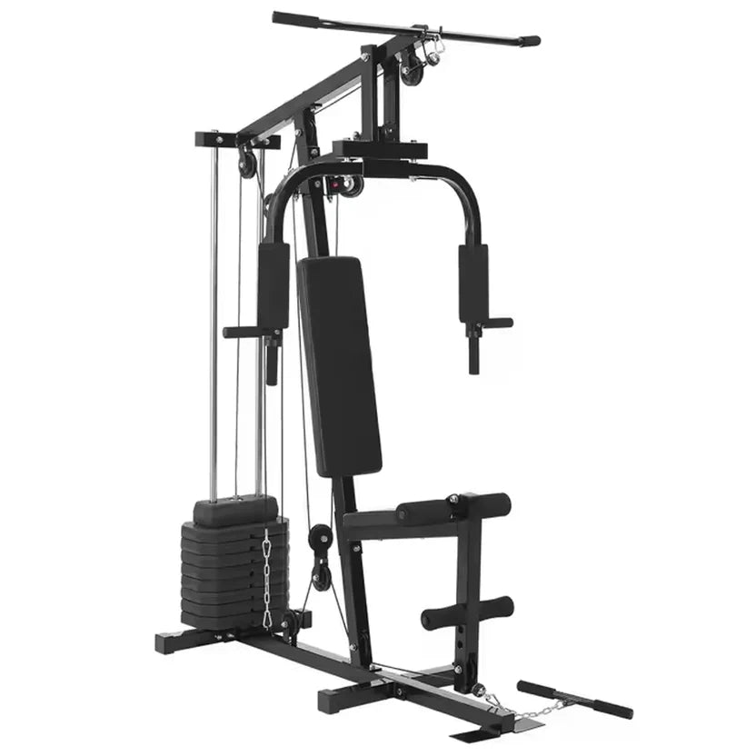 Machine multifonction essentielle - Acier robuste, Station d'entraînement compacte pour tout le corps avec pile de poids de 45 kg/66 kg - Tirage dorsal, développé couché, leg curl/extension pour installation à domicile