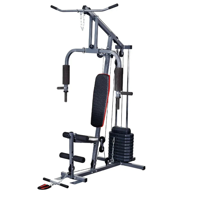 Machine multifonction essentielle - Acier robuste, Station d'entraînement compacte pour tout le corps avec pile de poids de 45 kg/66 kg - Tirage dorsal, développé couché, leg curl/extension pour installation à domicile