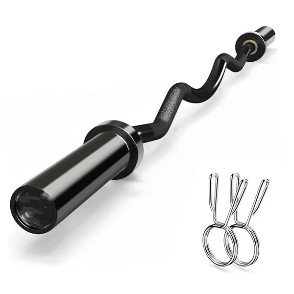 Heavy Duty 47¡± Olympic EZ Curl Barbell ¨C Chrome Steel Curl Bar with Spring Collars | 500lb Capacity | Fits 2-Inch Plates | Ergonomic Grip for Strength Training in Home Gyms