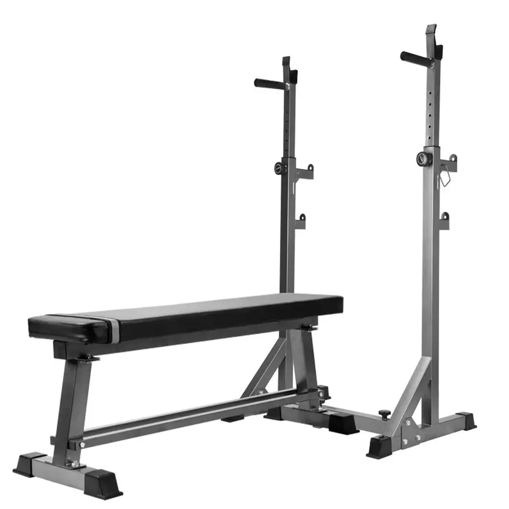 Rack de demi-squat réglable avec station de dips et barre de traction – Support d'entraînement en force en acier robuste pour salle de sport à domicile, bras de sécurité inclus