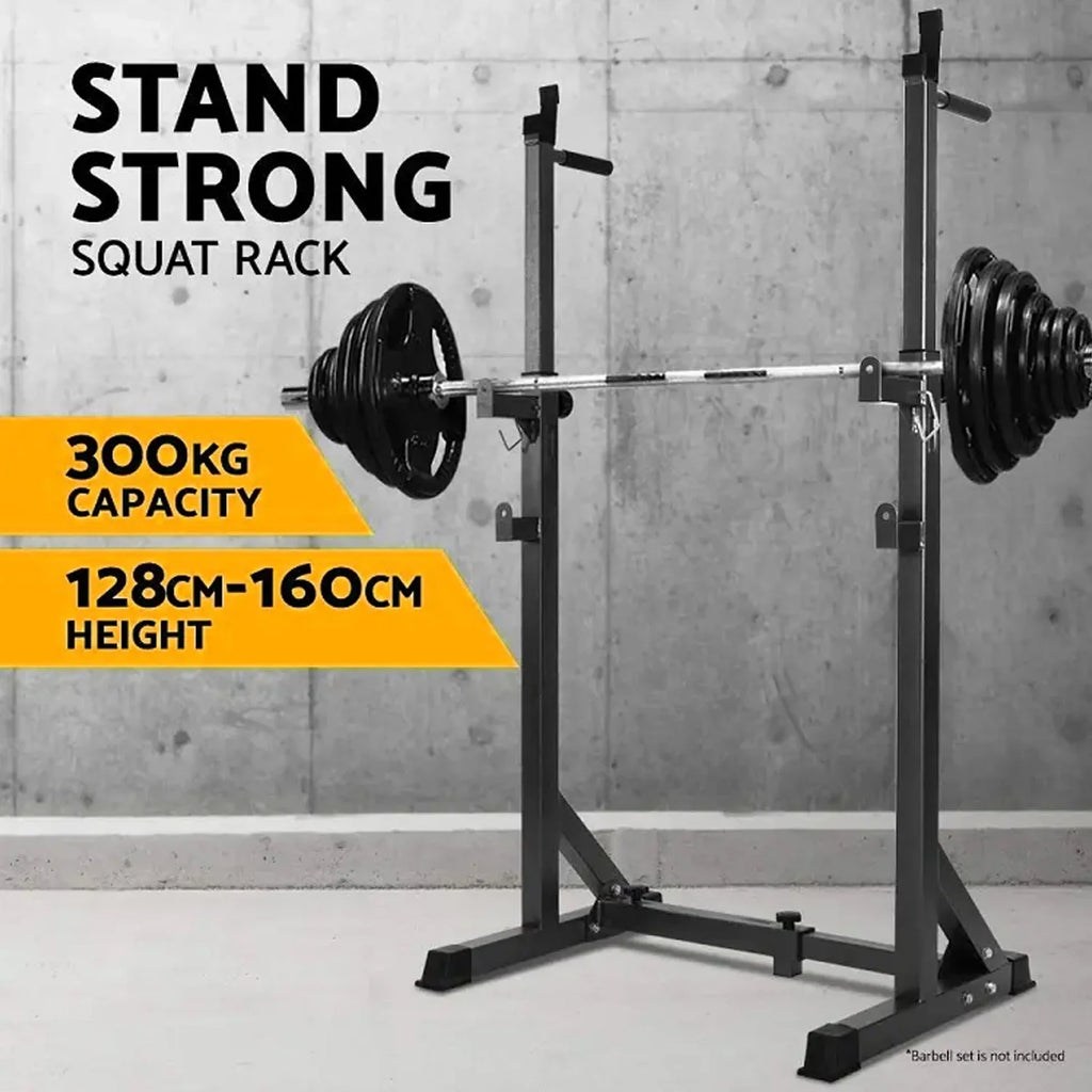 Rack de demi-squat réglable avec station de dips et barre de traction – Support d'entraînement en force en acier robuste pour salle de sport à domicile, bras de sécurité inclus