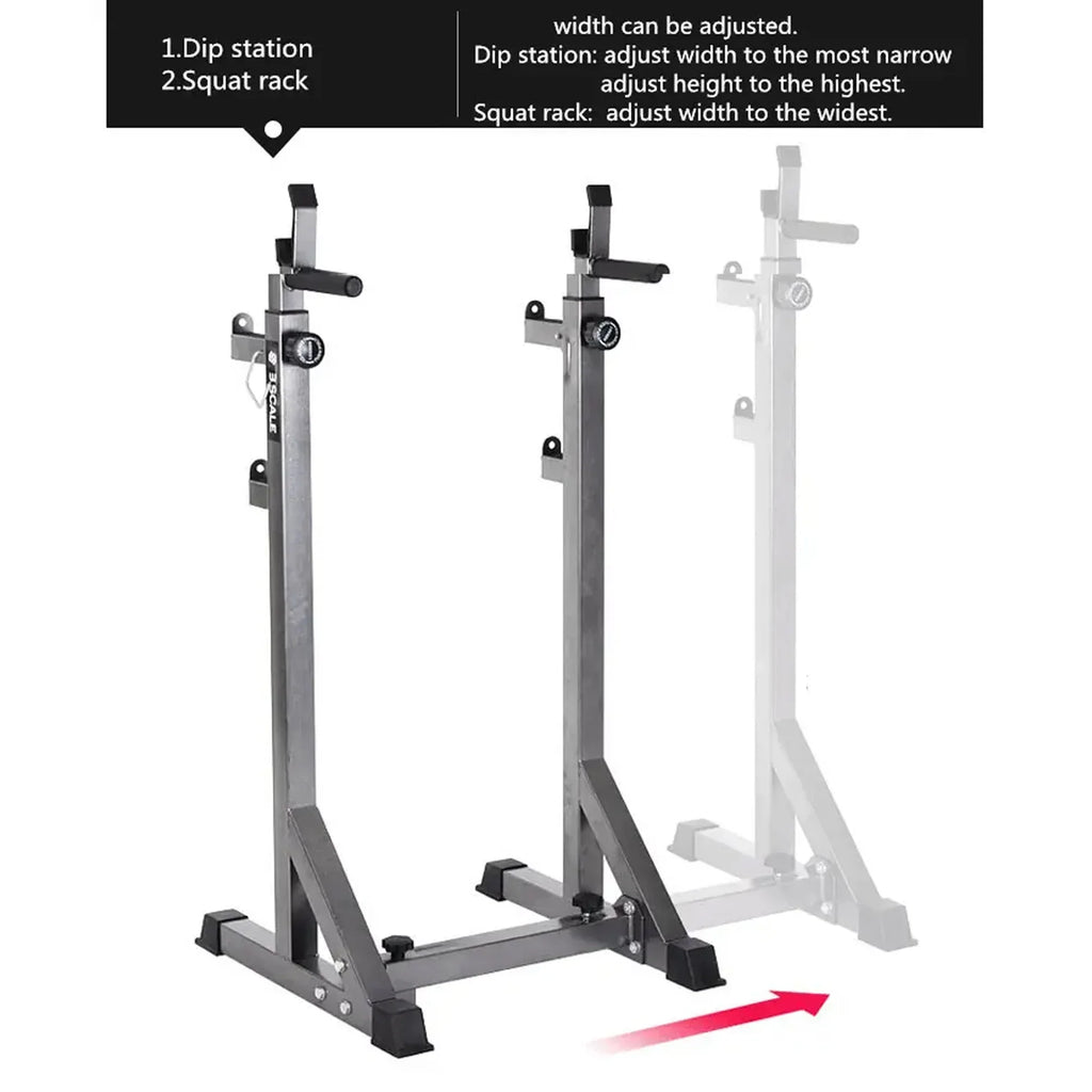 Rack de demi-squat réglable avec station de dips et barre de traction – Support d'entraînement en force en acier robuste pour salle de sport à domicile, bras de sécurité inclus
