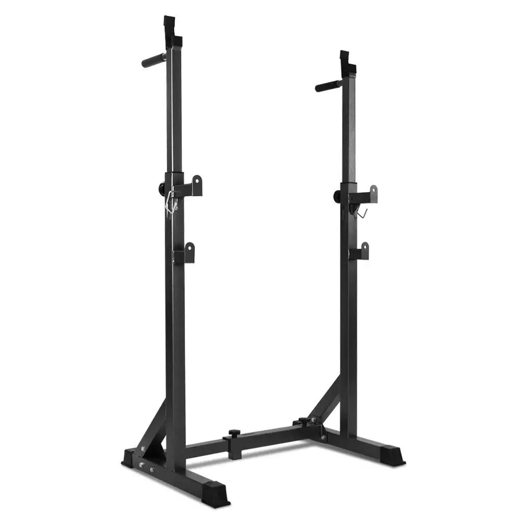 Rack de demi-squat réglable avec station de dips et barre de traction – Support d'entraînement en force en acier robuste pour salle de sport à domicile, bras de sécurité inclus