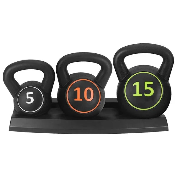 Développez votre puissance corporelle avec l'ensemble de 3 kettlebells – Poignée texturée, poids multiples, outils de musculation compacts pour l l'entraînement à domicile.