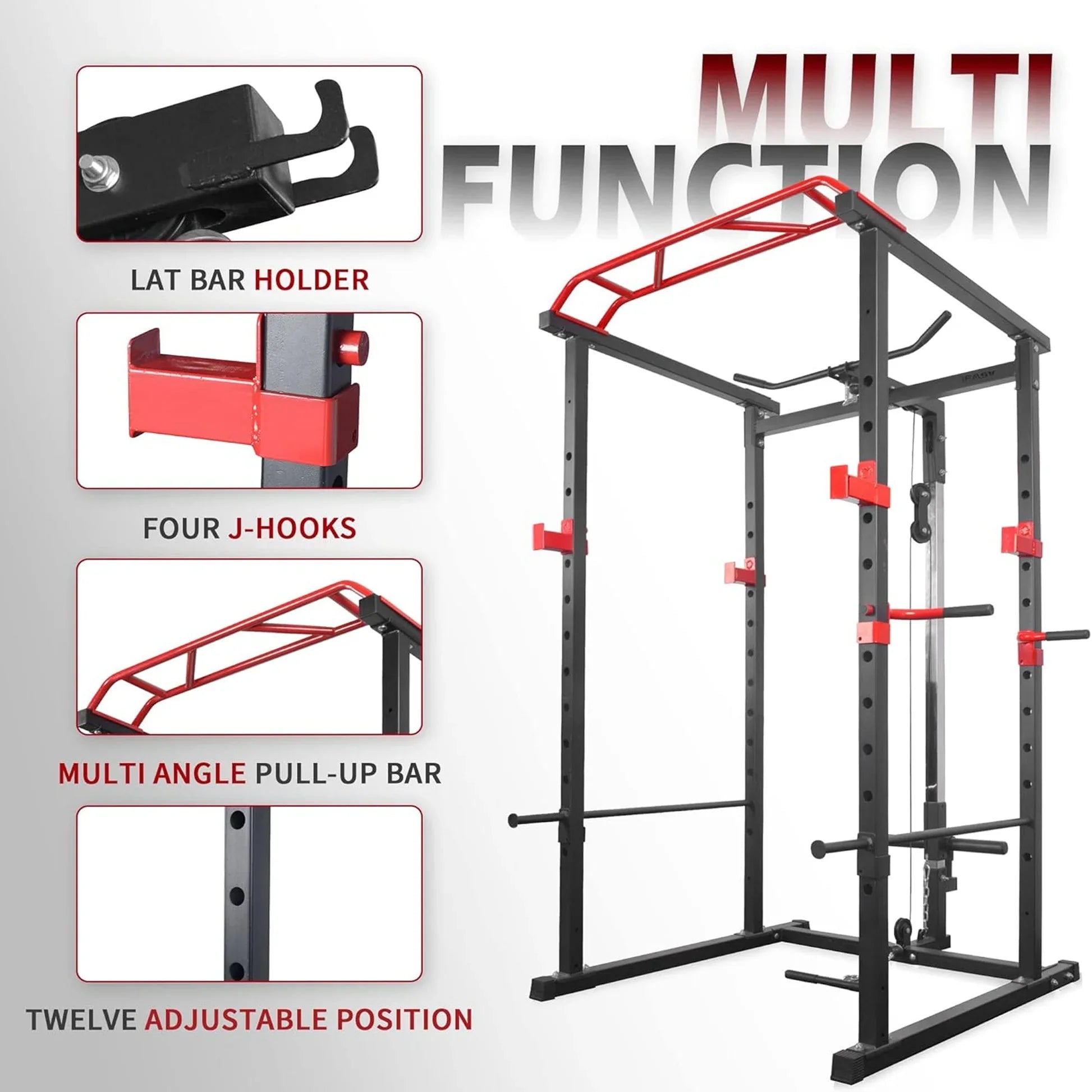 Rack de puissance ajustable Multi-Cage avec poulie à double câble et barre de traction – Station de musculation en acier robuste pour la remise en forme à domicile