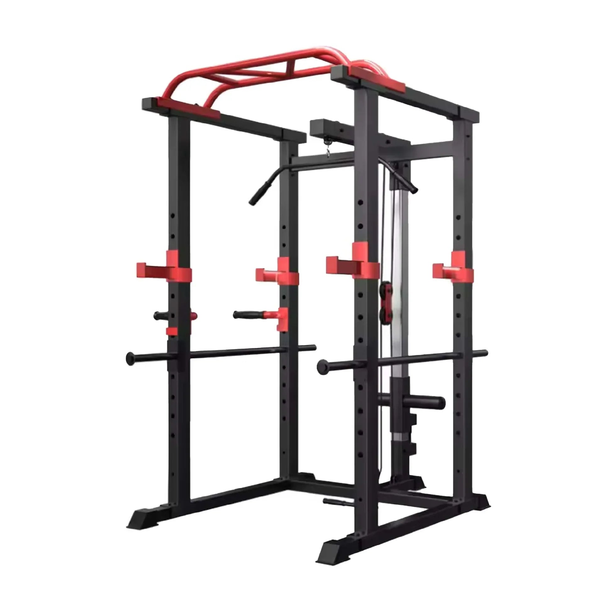Rack de puissance ajustable Multi-Cage avec poulie à double câble et barre de traction – Station de musculation en acier robuste pour la remise en forme à domicile