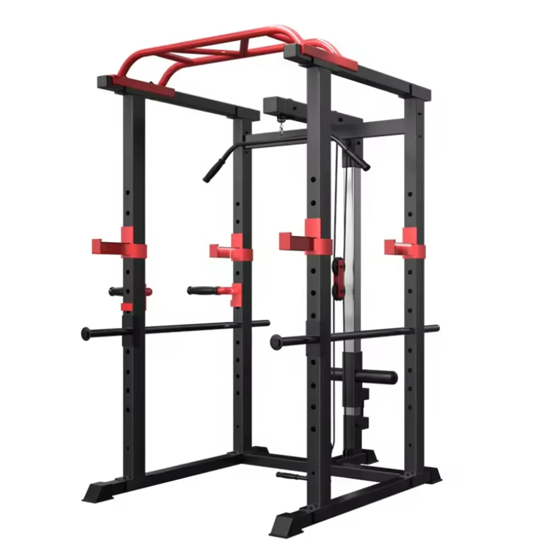 Rack de puissance ajustable Multi-Cage avec poulie à double câble et barre de traction – Station de musculation en acier robuste pour la remise en forme à domicile