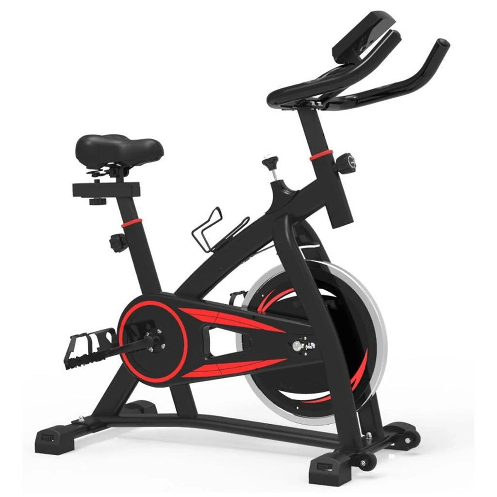 Vélo de biking silencieux avec cadre en acier, transmission par courroie silencieuse, écran LCD et support de tablette pour l'entraînement cardio en salle de sport à domicile