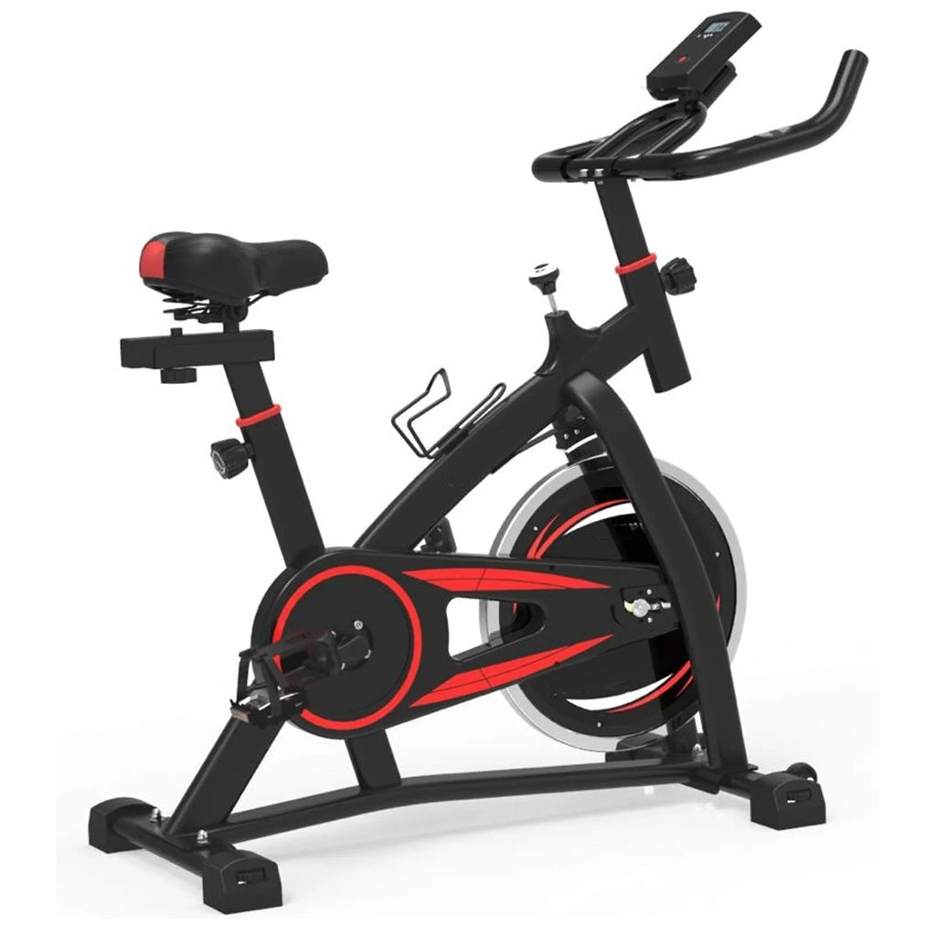 Vélo de biking silencieux avec cadre en acier, transmission par courroie silencieuse, écran LCD et support de tablette pour l'entraînement cardio en salle de sport à domicile