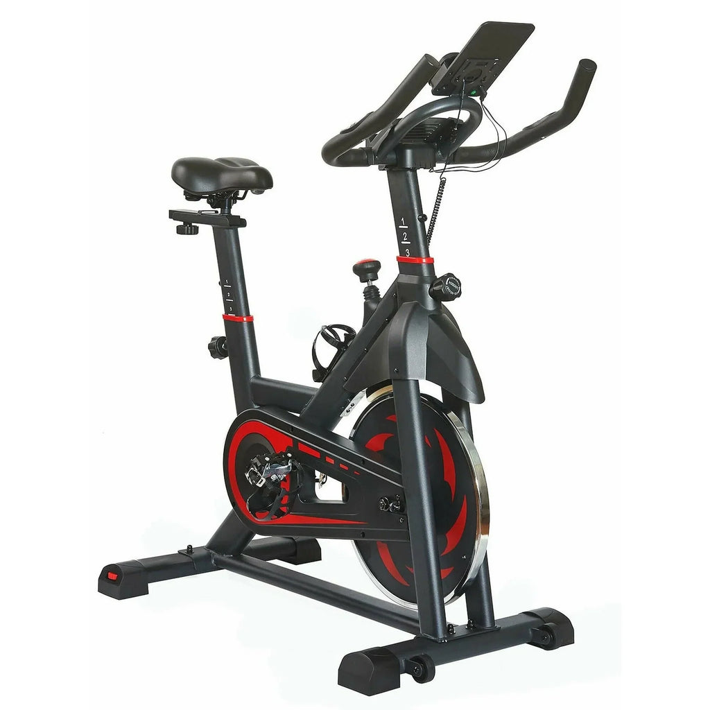 Vélo de biking silencieux avec cadre en acier, transmission par courroie silencieuse, écran LCD et support de tablette pour l'entraînement cardio en salle de sport à domicile