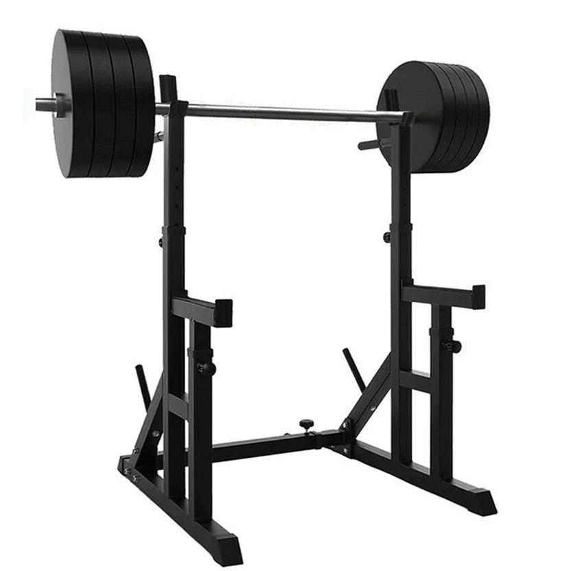 Support de squat et de développé couché réglable et robuste avec barres à dips – Cadre en acier renforcé, sécurités et supports d'haltères pour l'entraînement de force à domicile