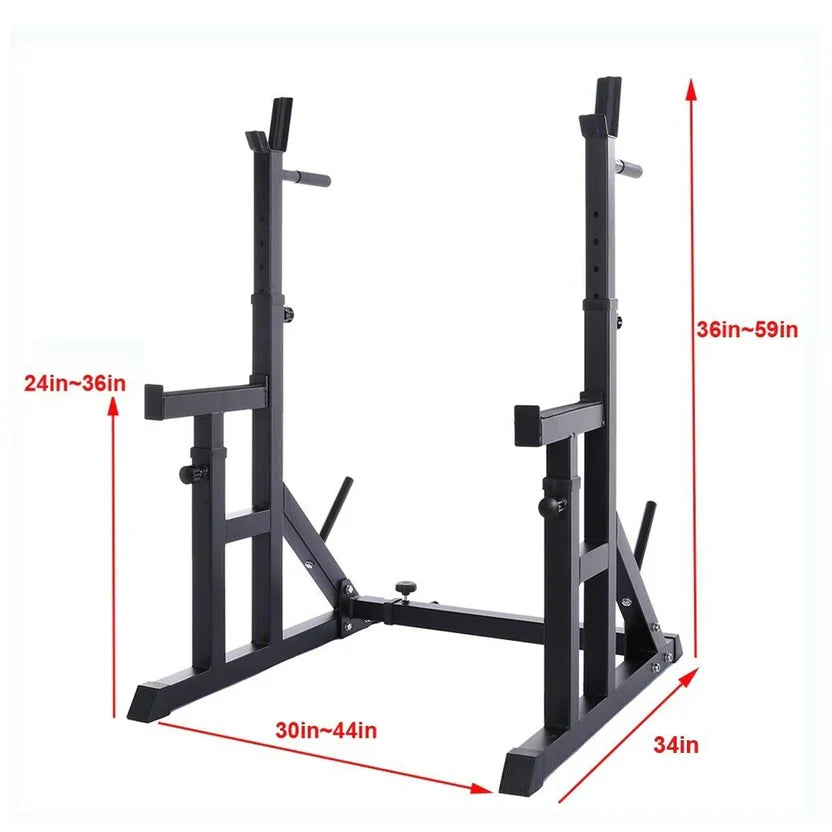 Support de squat et de développé couché réglable et robuste avec barres à dips – Cadre en acier renforcé, sécurités et supports d'haltères pour l'entraînement de force à domicile