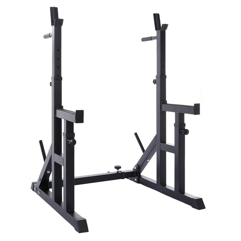 Support de squat et de développé couché réglable et robuste avec barres à dips – Cadre en acier renforcé, sécurités et supports d'haltères pour l'entraînement de force à domicile