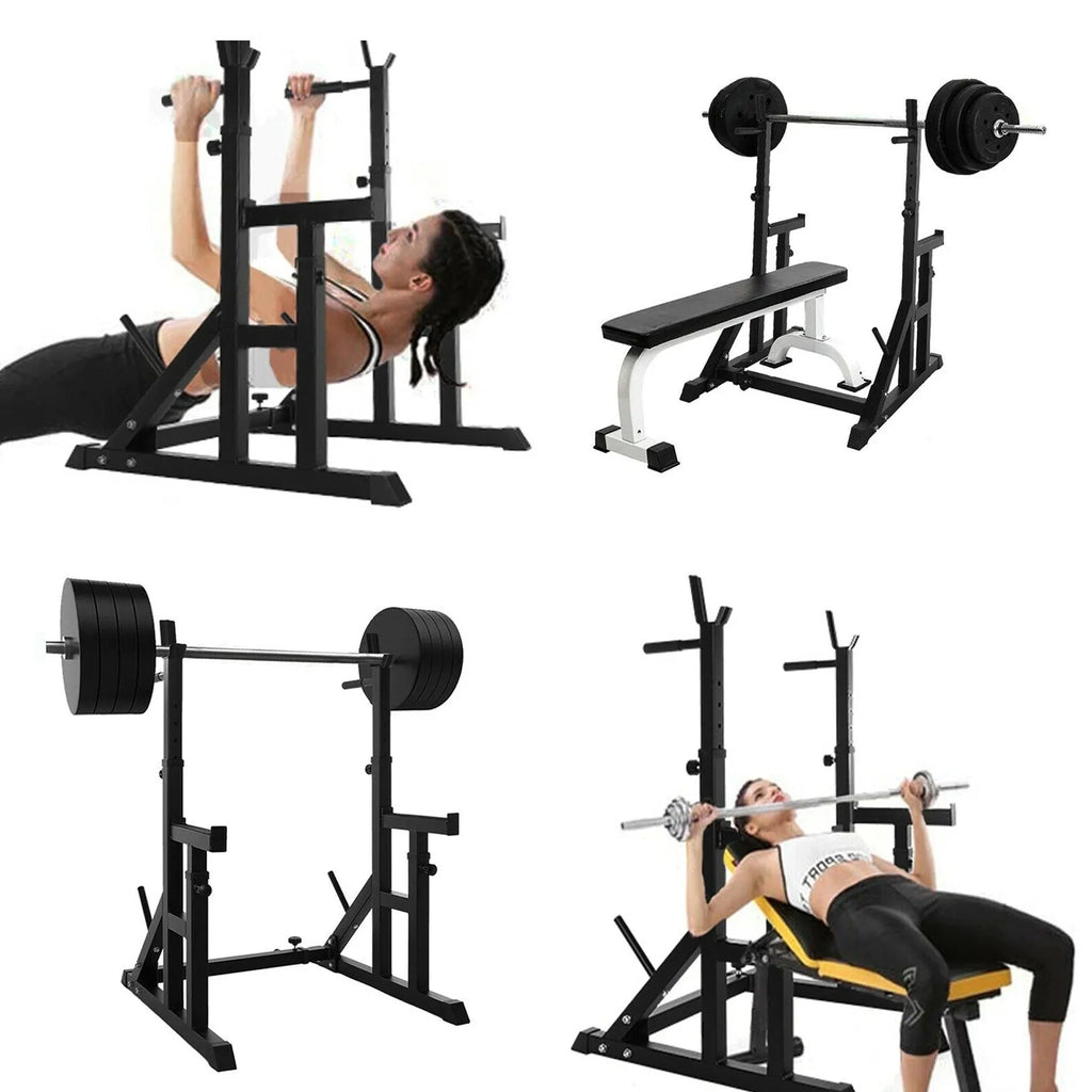 Rack Ajustable Robuste pour Squat et Développé Couché 2.0 – Capacité 400kg, 13 Niveaux de Hauteur, Poignées de Dips, Rangement pour Disques & Support pour Barre Olympique pour Entraînement à Domicile