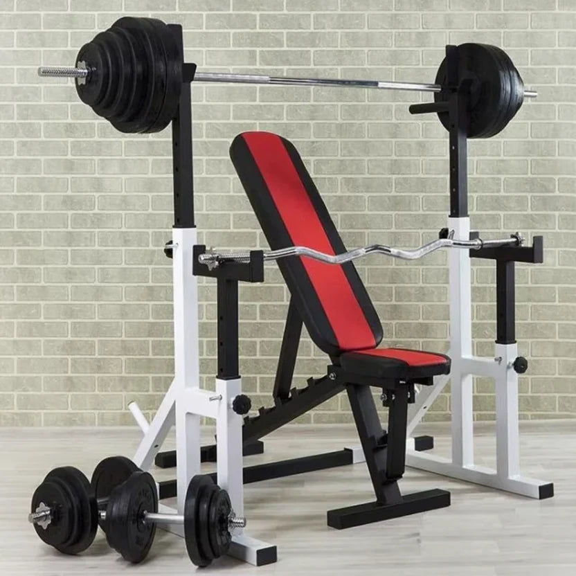 Rack Ajustable Robuste pour Squat et Développé Couché 2.0 – Capacité 400kg, 13 Niveaux de Hauteur, Poignées de Dips, Rangement pour Disques & Support pour Barre Olympique pour Entraînement à Domicile