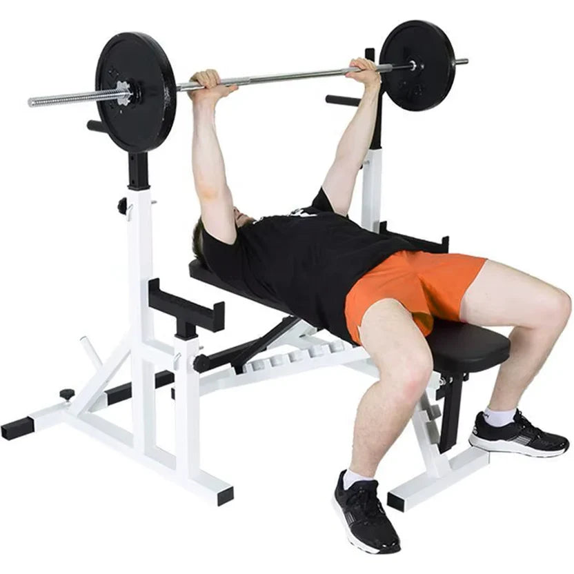 Rack Ajustable Robuste pour Squat et Développé Couché 2.0 – Capacité 400kg, 13 Niveaux de Hauteur, Poignées de Dips, Rangement pour Disques & Support pour Barre Olympique pour Entraînement à Domicile